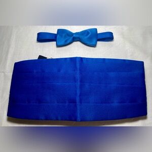 Vintage Men’s Formal Satin Royal Blue Adjustable Bow Tie & Cumberbund Set